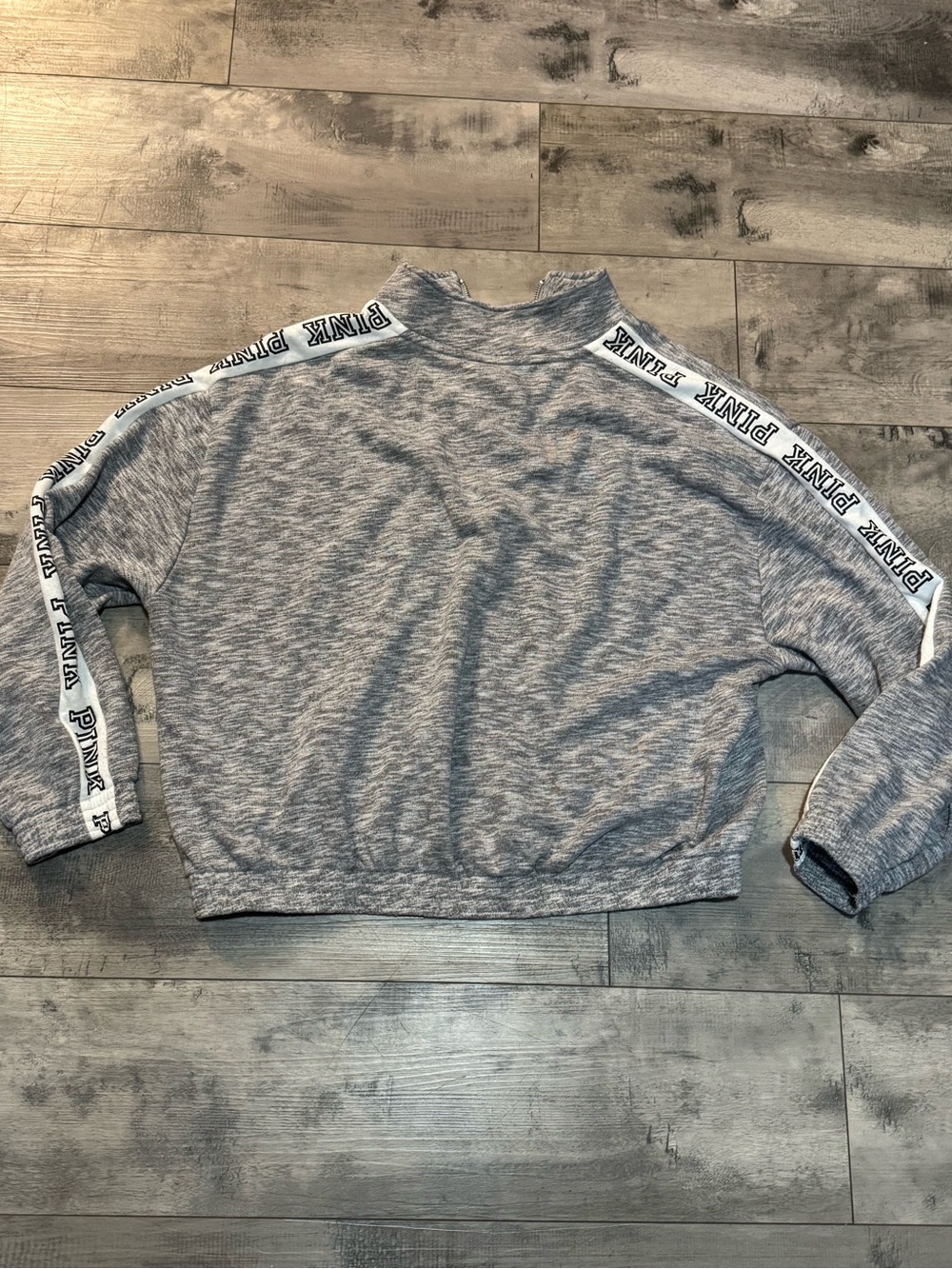 PINK Victoria's Secret Half-Zip Heather Gray Cropped Oversized Sweater, Medium - Picture 2 of 5